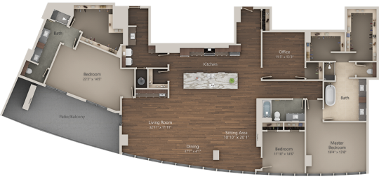 the floor plan for a two bedroom apartment at The LVL 29