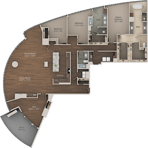 the floor plan for a two bedroom apartment at The LVL 29