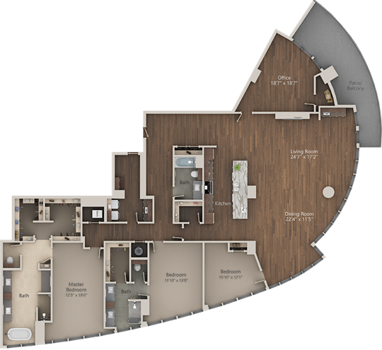 floor plan image of the two bedroom apartment at The LVL 29