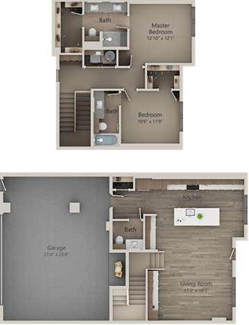 two floor plans of a two bedroom apartment at The LVL 29