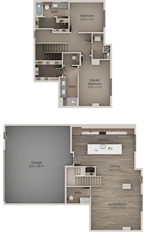 two floor plans for a two bedroom apartment at The LVL 29