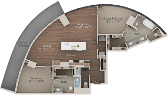 the floor plan for a two bedroom apartment at The LVL 29