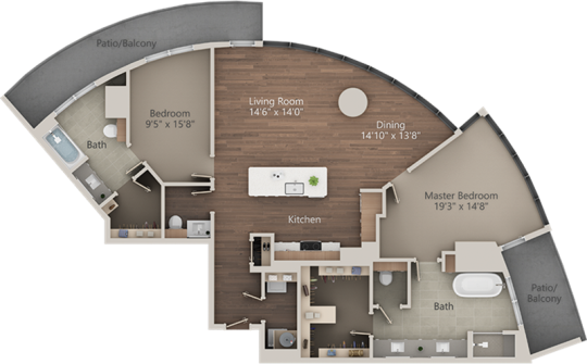the floor plan for a two bedroom apartment at The LVL 29